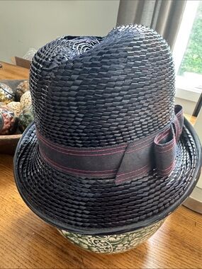 Fancy Blue Hat with Bow | Woven Bow Accent Cloche Hat | VTG -Small head